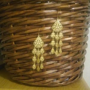 Gold Tone Fancy Chandelier Earings - Lightweight